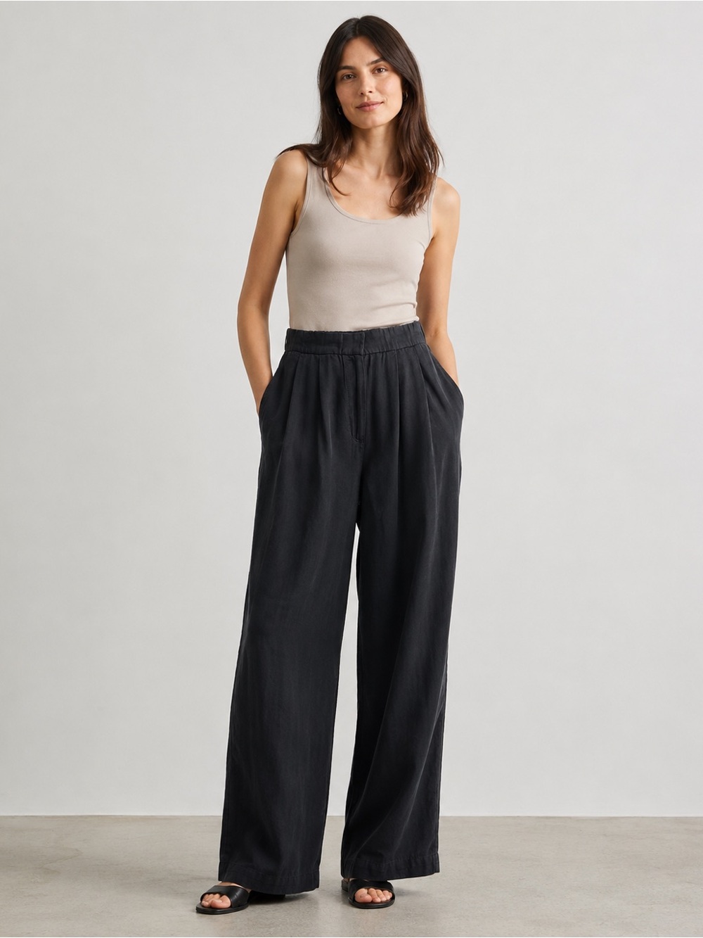 NWT Eileen Fisher Washed Black Trouser Wide Leg size S P
